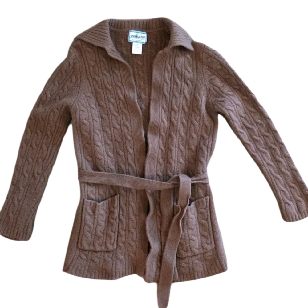 Vintage Pendleton Womens Western 100% Lambswool Sz Small Cardigan Sweater Brown